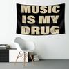 Tapiz con Estampado de Letras 'Music Is My Drug', Colgante de Pared Minimalista con Fuente Negra y Marrón para Dormitorio de Amantes de la Música, Decoración de Estudio