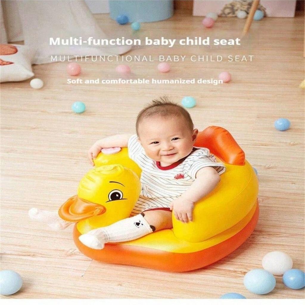 1pc Yellow Duck Baby Learning Chair, Portable Folding With Built-In Inflator Pump Baby Shower Family Decorations Gifts