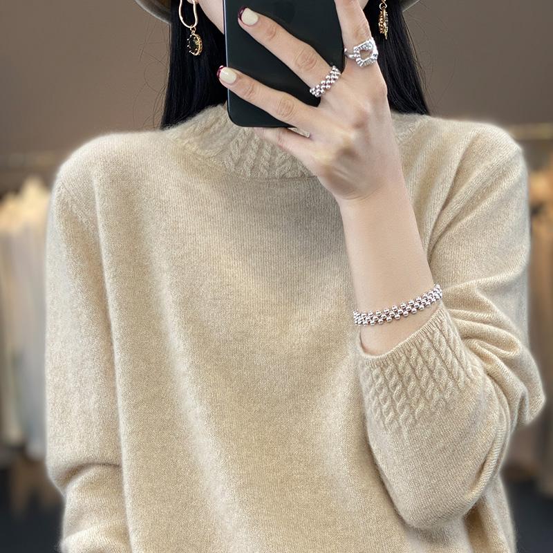 Suéter de cachemira para mujer Qinghe cachemira 30% cachemira 70% lana jersey de otoño e invierno cálido y a la moda