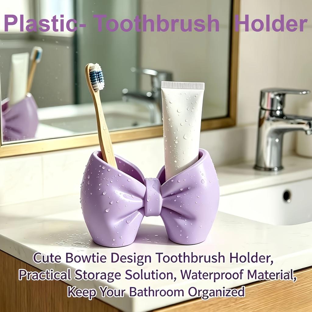 Bow Shaped Toothbrush Holder Plastic Countertop Organizer No Drill Bathroom Storage Stand for Family