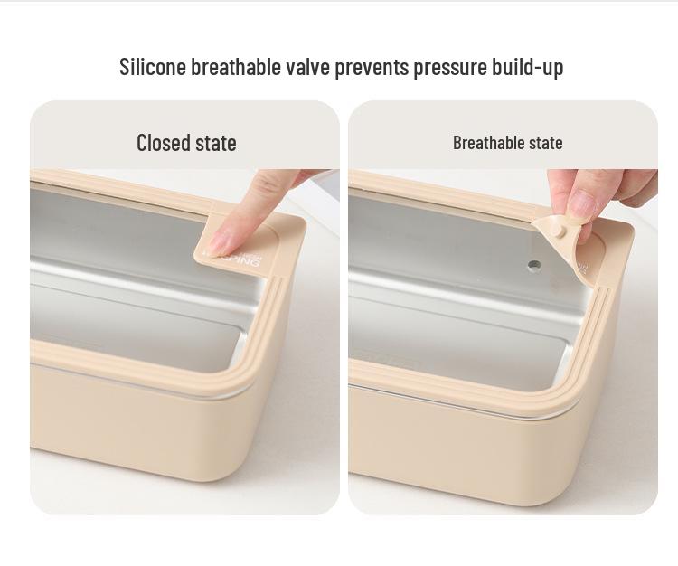 Korean Stainless Steel & Glass Airtight Lunch Box, Square Bento Food Container for Students