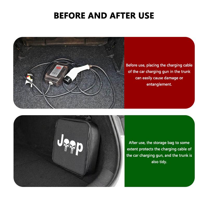 For Jeep Car Charging Cable Storage Bag Sockets Charging Gun Organizer Accessories Grand Cherokee Patriot Renegade Compass AKN1