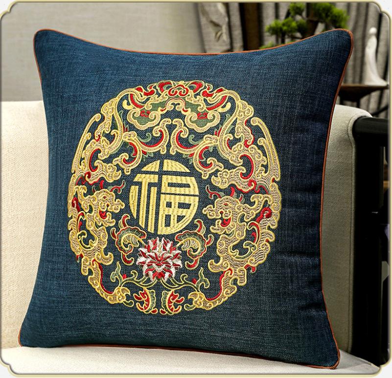 Chinese New Style Fu Character Pillow Case, Wedding Red Lucky Linen Cushion Cover for Sofa Bedroom Decor