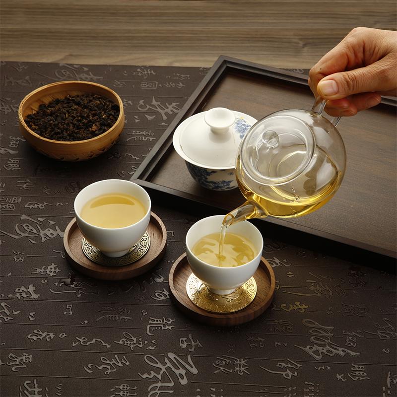 Chinese Style Metal Tea Cup Coaster Wooden Heat Insulation Cup Pad Drink Cup Coaster for Tea Coffe Milk Kitchen Supplies