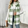 Women's Fashion Plaid Hooded Button-Front Vest Jacket