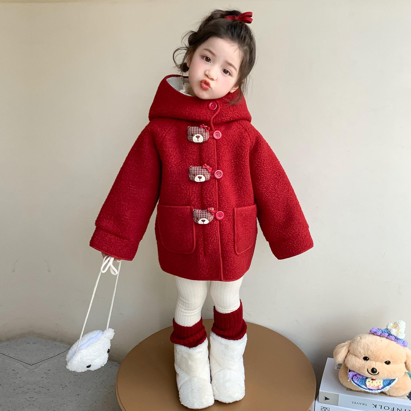 

Girls Fleece-Lined Hooded Winter Sweater Coat - 2025 New Baby Cotton-Padded Outerwear 130 cm
