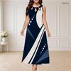Women Plus Size Round Neck Triple Keyhole Cutout Sleeveless Printed Long Dress Black Orange Off White