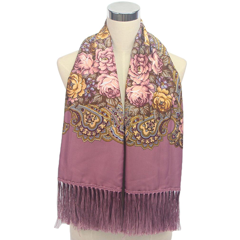 

Women s Vintage Floral Tassel Shawl, Large Square Scarf, Bohemian Ethnic Style Headscarf, Warm Wrap for Daily/Beach/Party 135*135cm