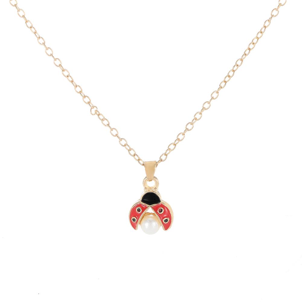 Cute Yellow Pink Red Purple Colors Mini Coccinella Pendant Necklace For Girls Golden Chain Jewelry Gift