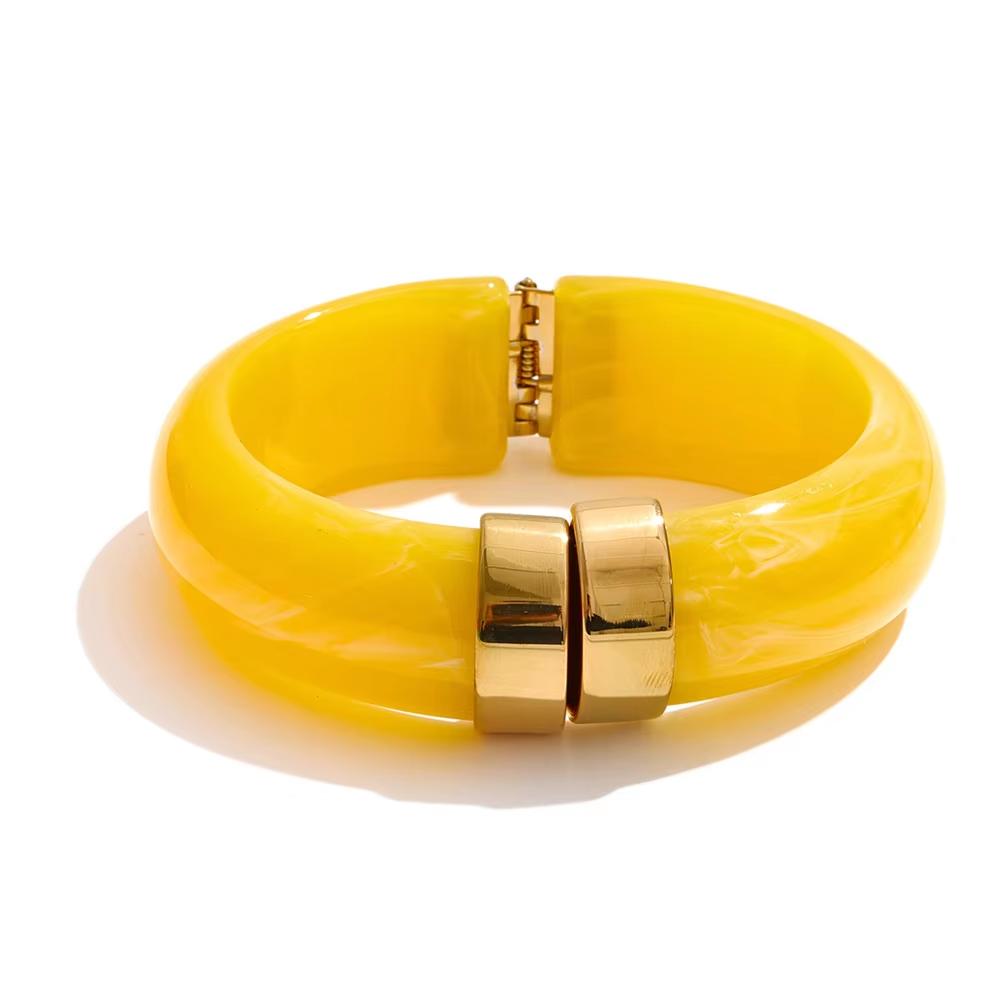 Yhpup 66mm Groen Roze Bruin Paars Acryl Dikke Armband Manchet voor Vrouwen Roestvrij Staal Nieuwkomers 2025 Polssieraad Cadeau