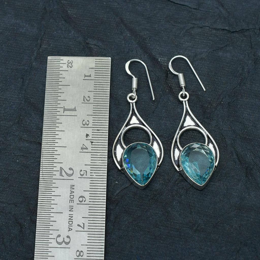 Aquamarine Gemstone Handmade 925 Sterling Silver Jewelry Earring
