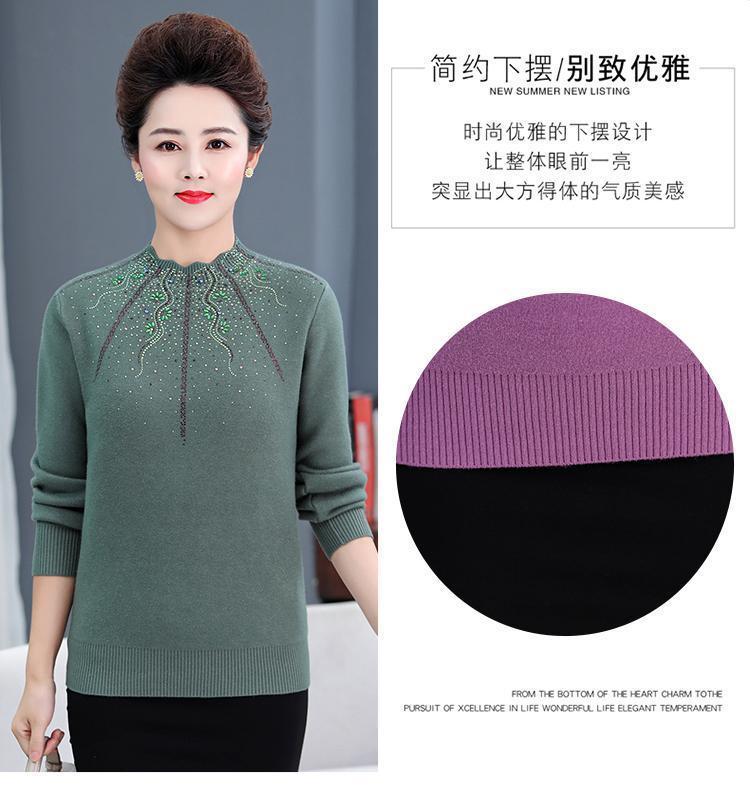 Women's Plus Size Sweater Winter Half-Turtleneck Solid Color Rhinestone Knit Pullover Sweater