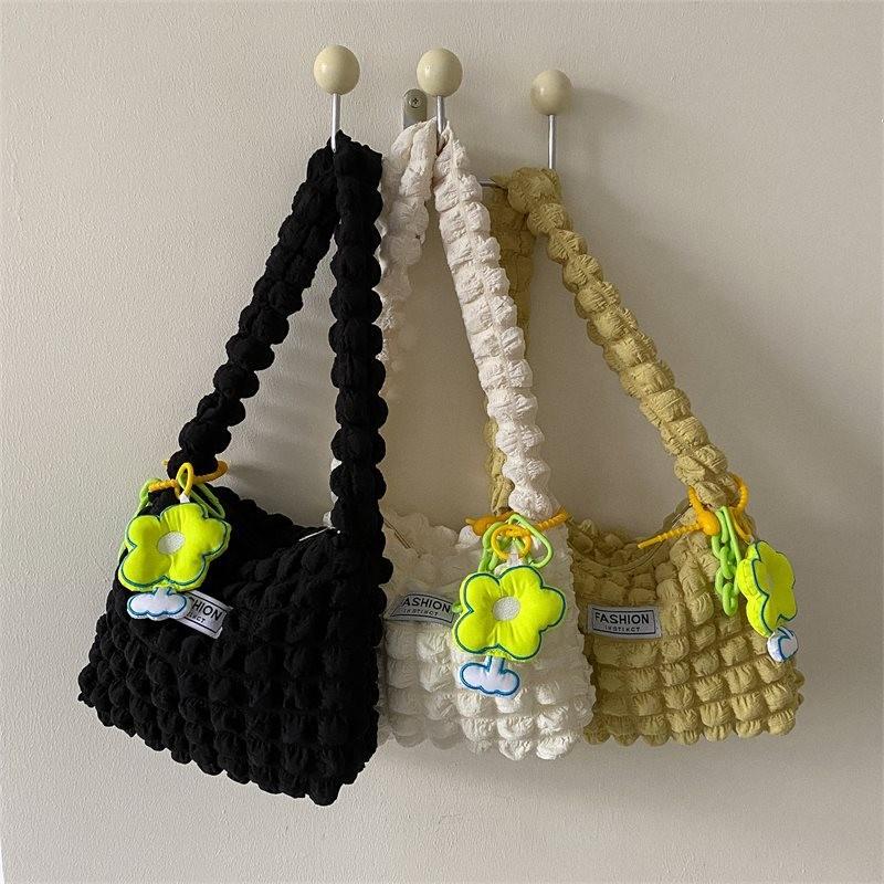 Chic Soft Pleated Bubble Cloud Shoulder Bag Available In White Black And Yellow
