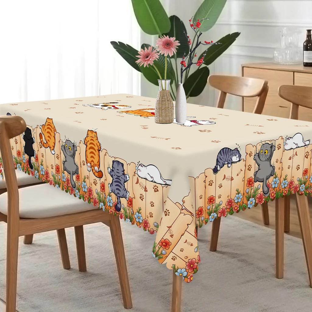 Kitchen Table Cloth Cute Cat Round Tablecloth Home Decor Available Cartoon Pattern Printed Desk Tablecloth Process Courtyard