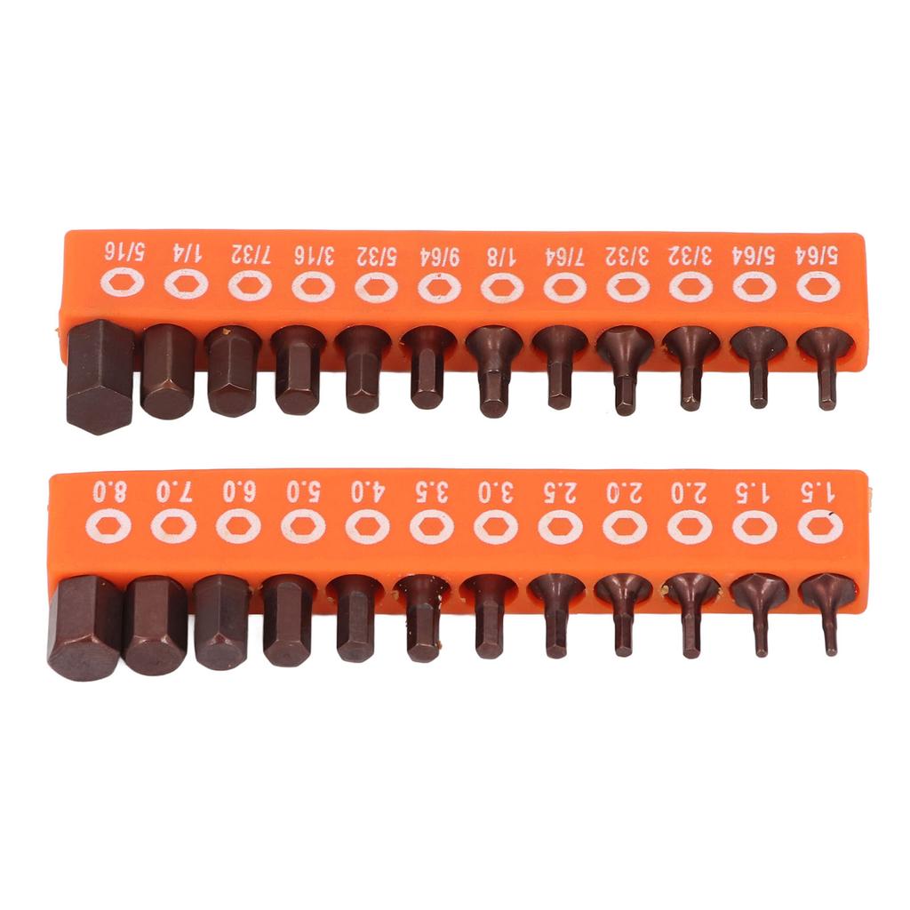 24 Pcs Hex Head Drill Bit Set 1/4 Inch Hex Shank S2 Alloy Steel Metric and SAE Hex Bit Set for Indus