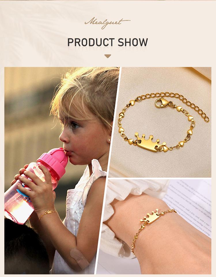 Personalized Name Crown Bracelet for Little Boy Girl , Customized ID Bangle, Stainless Steel Not Allergic Birthday Gift