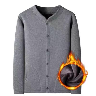 Plush Autumn Winter High-end Knitted Cardigan Men's Thermal Underwear Middle-aged Elderly Retro Style