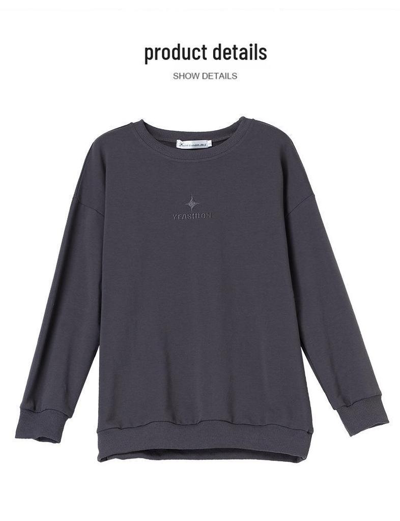 Women's Loose-Fit Pure Cotton Hoodie - Plus Size, Tummy-Covering, Slimming, Casual Spring/Autumn Top for Middle-Aged Mothers