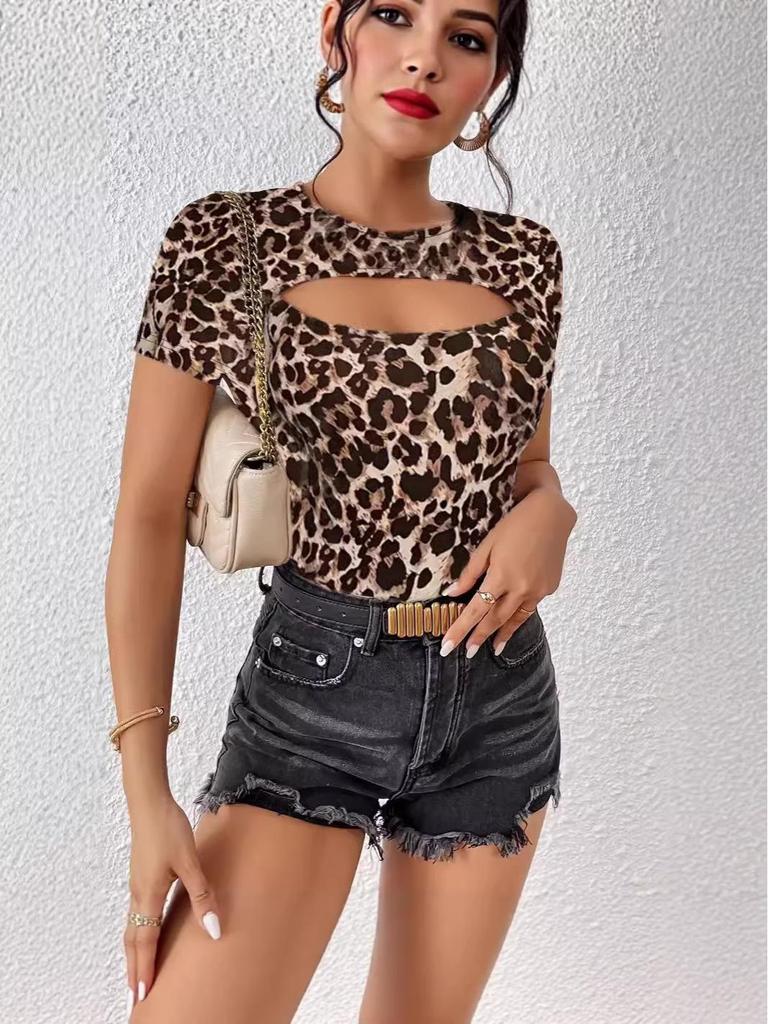 2026 Women's Summer Fashion: Casual Leopard Print Round Neck Short Sleeve T-shirt