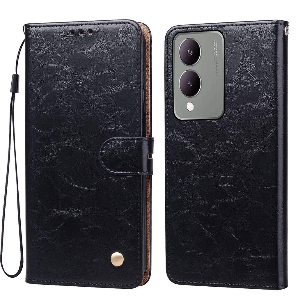 Vintage Crazy Horse Texture PU Leather Flip Wallet Phone Case for Vivo Y17s Card Holder Kickstand Shockproof Protective Cover