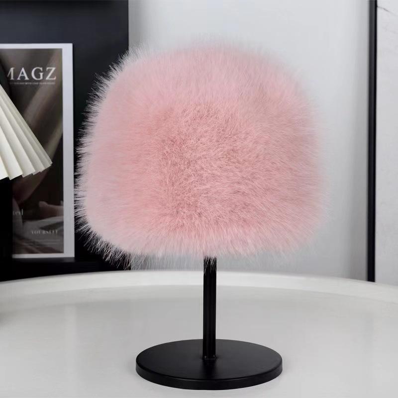 Plush Hat Women's Autumn and Winter New Bucket Hat Rabbit Fur Plush Thermal Basin Hat Big Head Circumference Bucket Hat