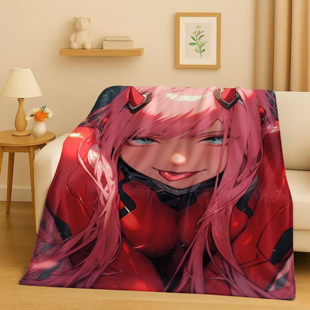 Manta de Franela Sexy 3D de Chica Zero Two DARLING in The FRANXX, Manta de Felpa Suave y Cálida para Hogar, Dormitorio, Cama, Sofá, Oficina
