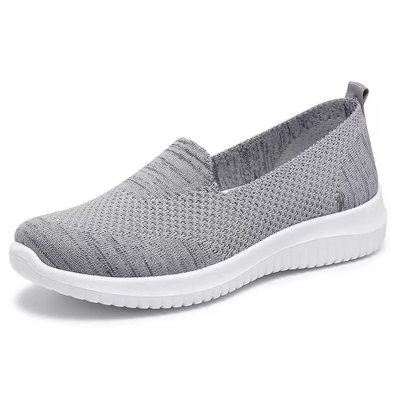 Women's Shoes Summer 2025 Breathable Low Heel Walking Flat Bottom Women's Casual Knitted Cheap Shoes Clearance Free Shipping