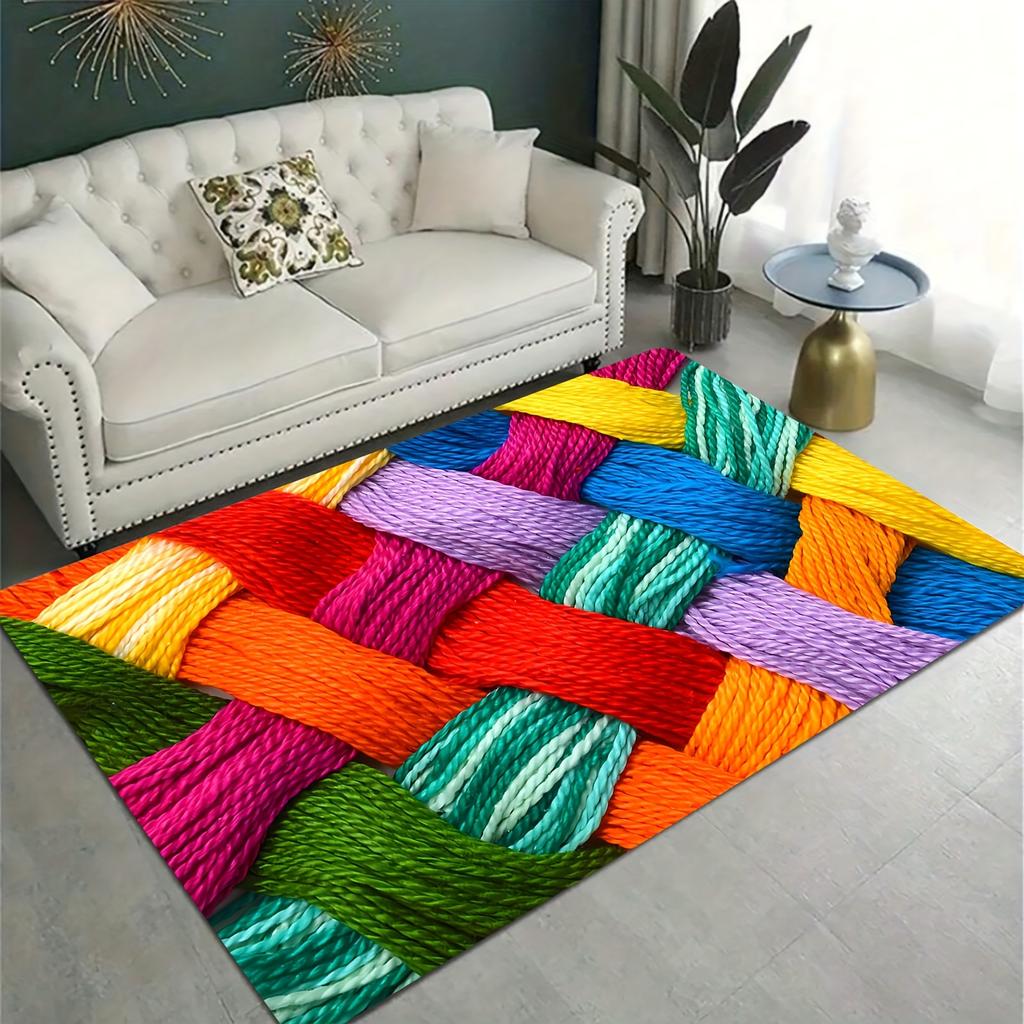 Colorful Yarn Weave Bath Mat, Non-Slip Soft Polyester Rug for Bathroom Bedroom Entryway Home Decor