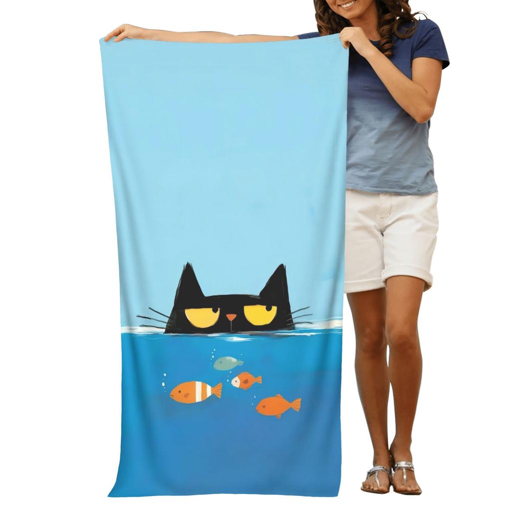 Artistic Swimming Cat Towel, Durable Microfiber Quick Dry Soft Absorbent Summer Essential for Travel Shower Pool Camping