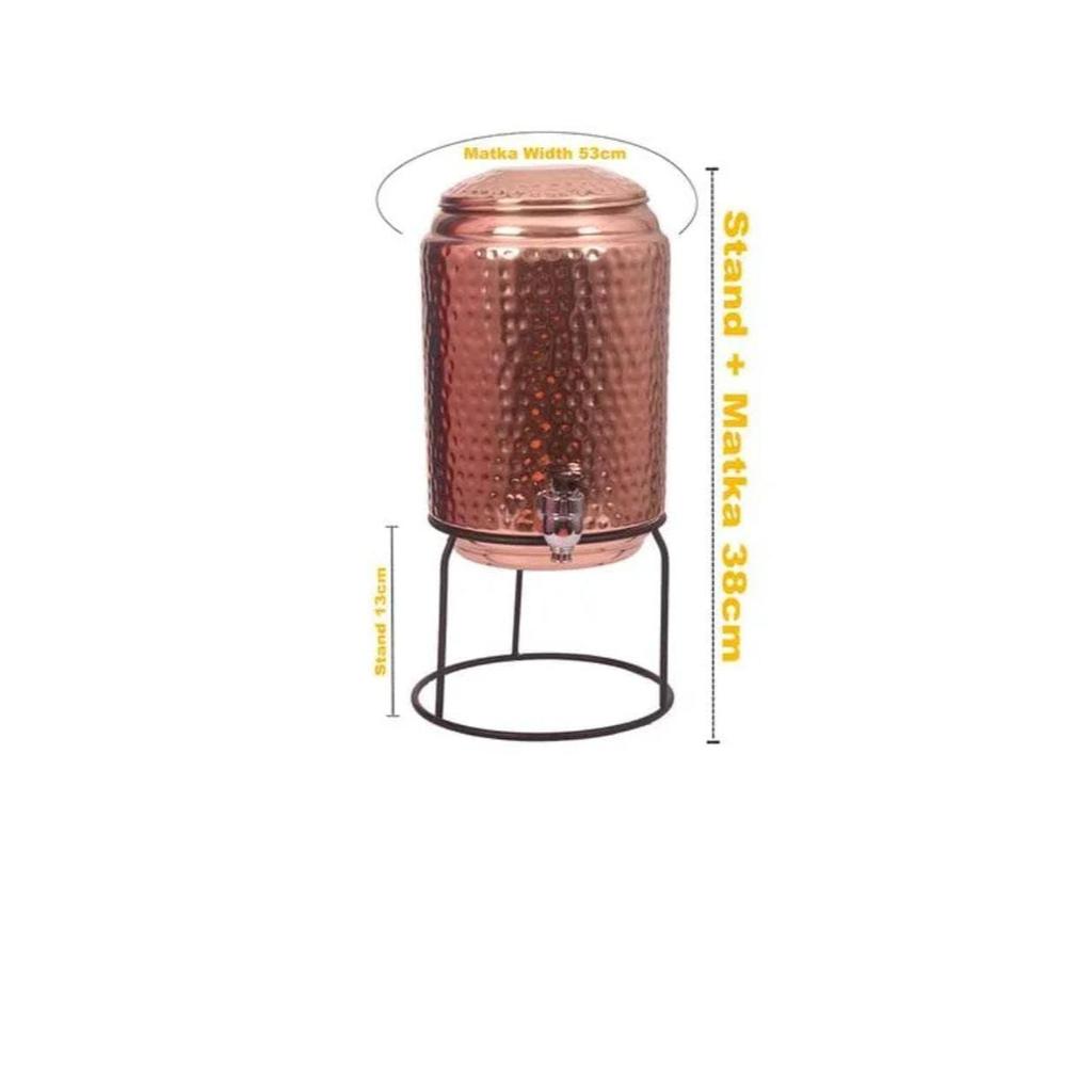 5 Litre Hammered Copper Water Dispenser (Matka/Pot) Container Pot with 1 Copper Glass and Stand,Pure Copper and Ayurvedic Health Benefits (5000 Ml)