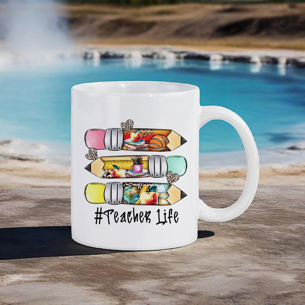 Light Blue Mug for Teachers' Day Lovely Water Mug for Educators Apply Shape Coffee Cup Rainbow Drinkware Back School Use Cups