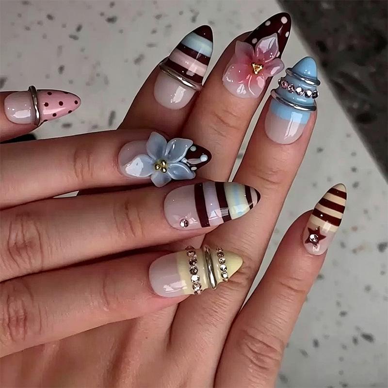 Summer European American 3D Strawberry Cherry Almond Nail Art Gel Tips