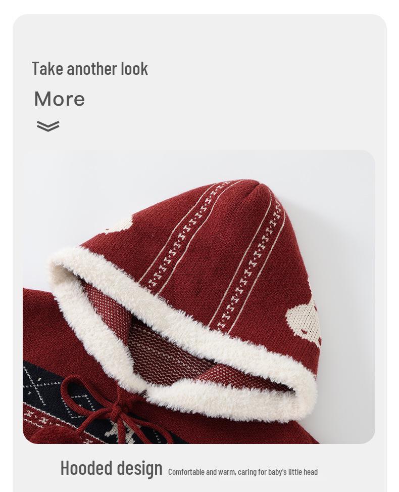 DUUDUU 2025 Kids' Winter Knit Cardigan - Thick & Cozy Red Sweater