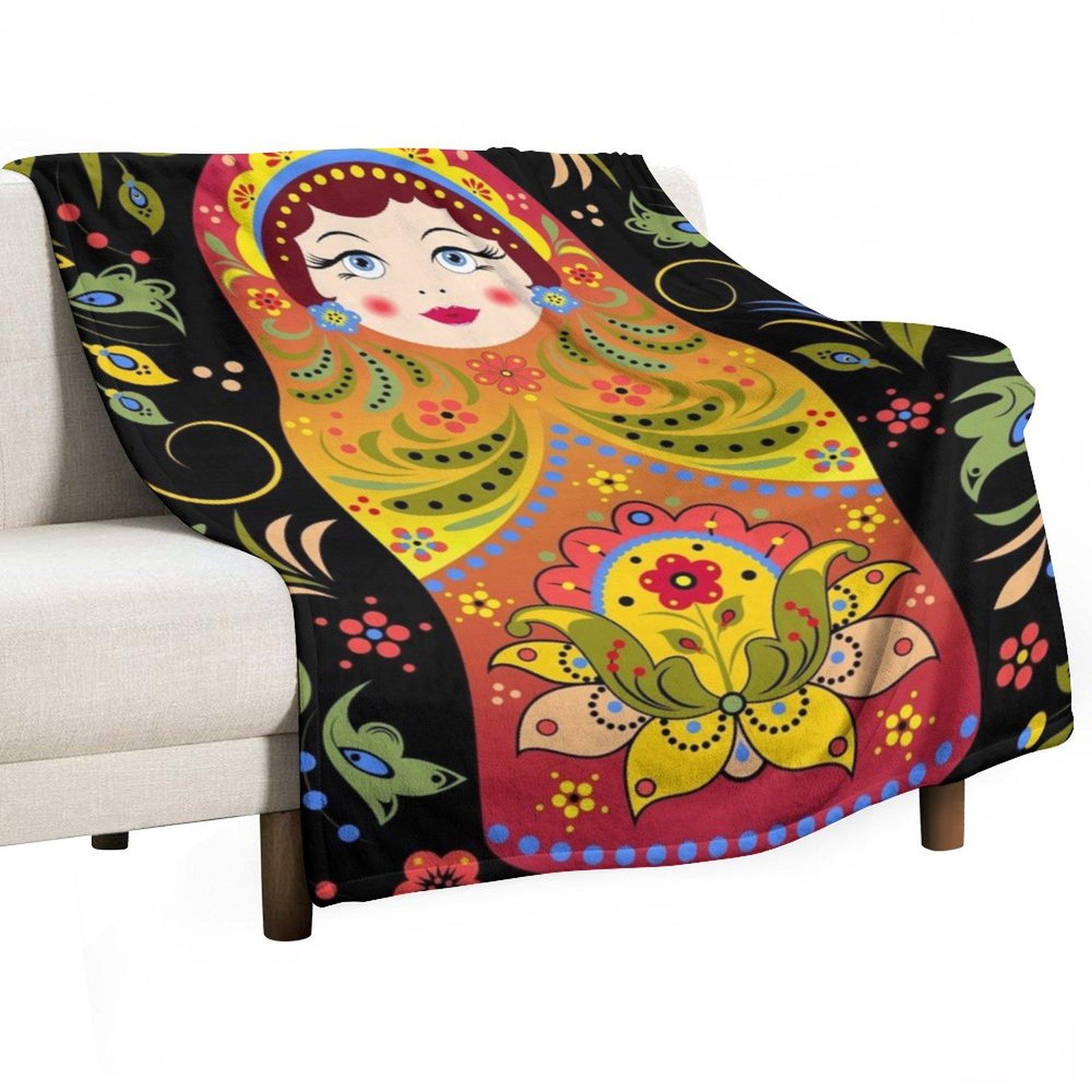 russian doll matryoshka Throw Blanket Furry Hairy Vintage manga Blankets 30x40in
