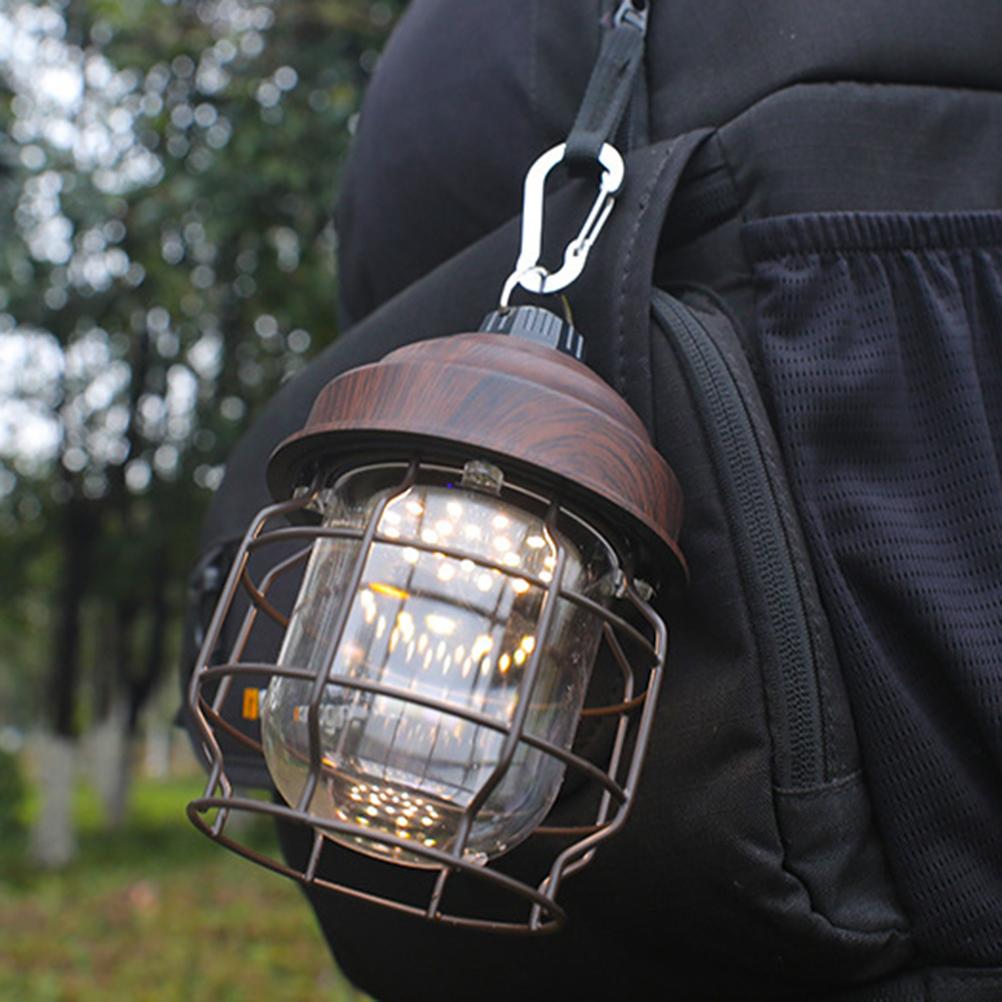 LED Vintage Lantern Outdoor Hanging Camping Lanterns Portable Rechargeable Tent Light with Carabiner Antique Night