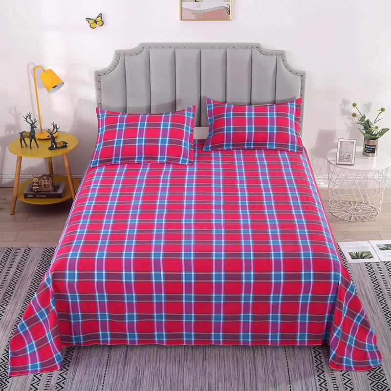 Plaid Bed Flat Sheets Home Textile Modern Single Queen King Size Bedspread Bedding Brushed Breathable Anti-Mites Mattress Cover