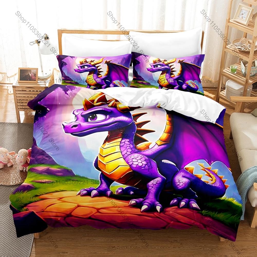 Spyro Reignited Trilogy Bedding Set, Duvet Cover & 2 Pillowcases, Cute Dragon Character Pattern Breathable Fabric All Season