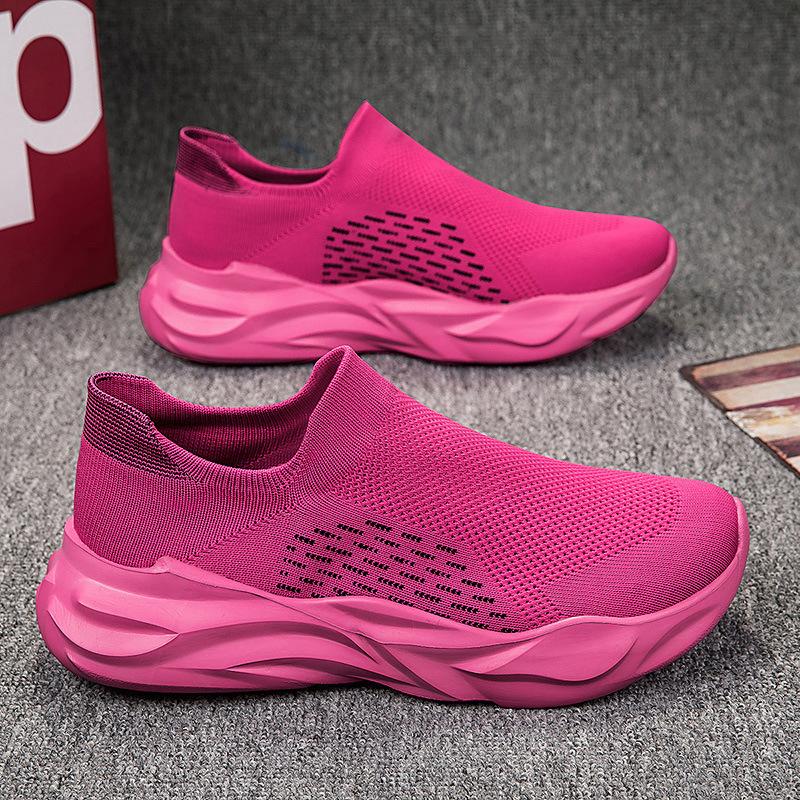 Men's shoes summer breathable mesh sneakers large size popcorn sole knitted socks shoes women