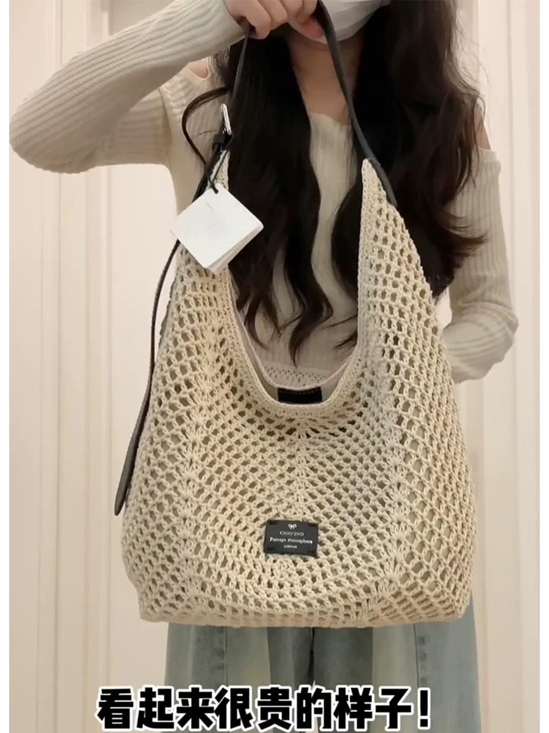 Woven Handbag for Women, Hand-held Shoulder Bag, Beach Crossbody Bag, Commuting Straw Woven Tote Bag
