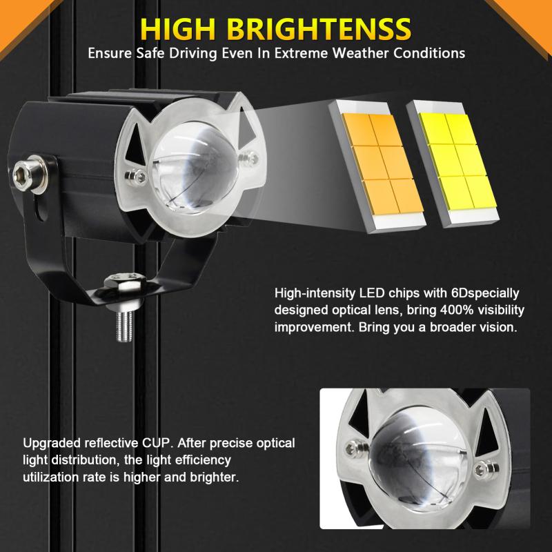 Motorcycle LED Driving Lights 60W 6000K/3000K Super Bright Spotlights Waterproof Fog Lights for Cars Tractors Trucks ATVs SUVs