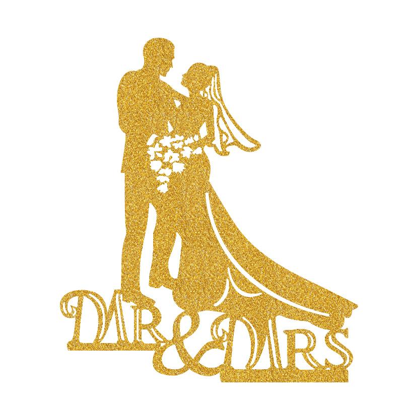 Wedding Couple Mr Mrs Just Married Bride and Groom Quicksand Paper Cake Topper for Party Decorations Supplier золотой