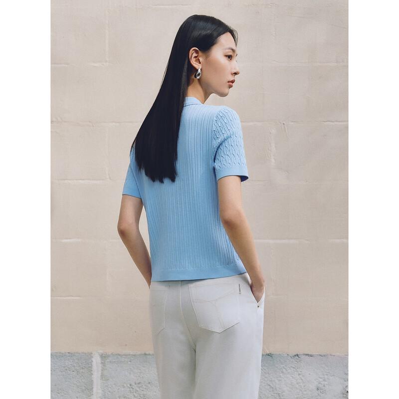 PEACEBIRD Women's Polo Collar Cable Knit Short Sleeve Top