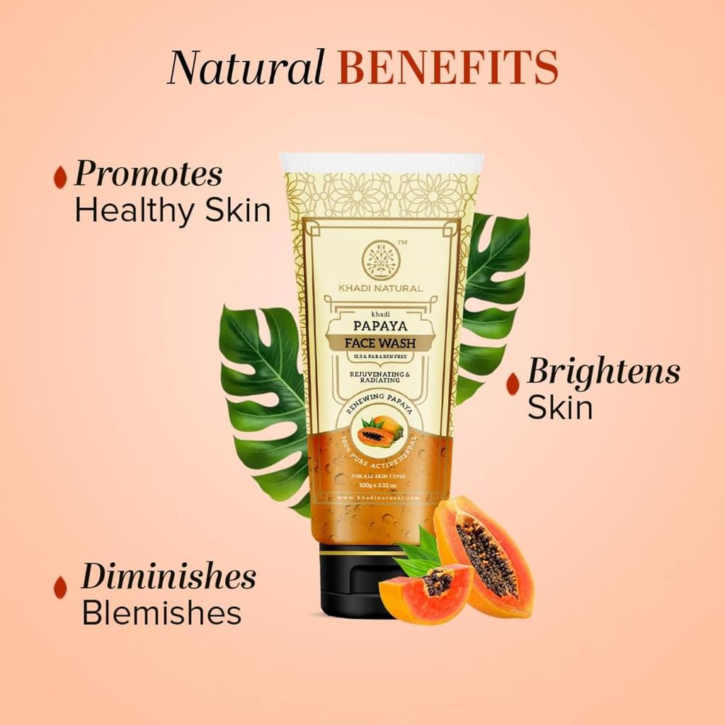 Khadi Natural Papaya Face Wash 100ml Pack of 1 | Brightens Skin | Reduces Dark Spots & Blemishes