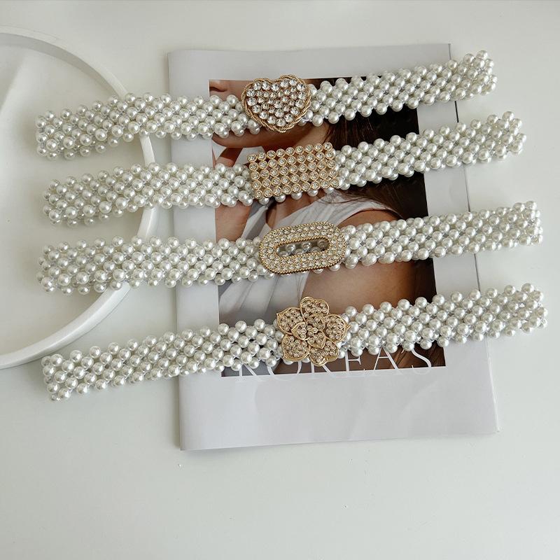 Ladies' Elastic Thin Waistband With Pearl  Waist Chain Simple Korean Style Drawstring Belt Women Apparel Accessories