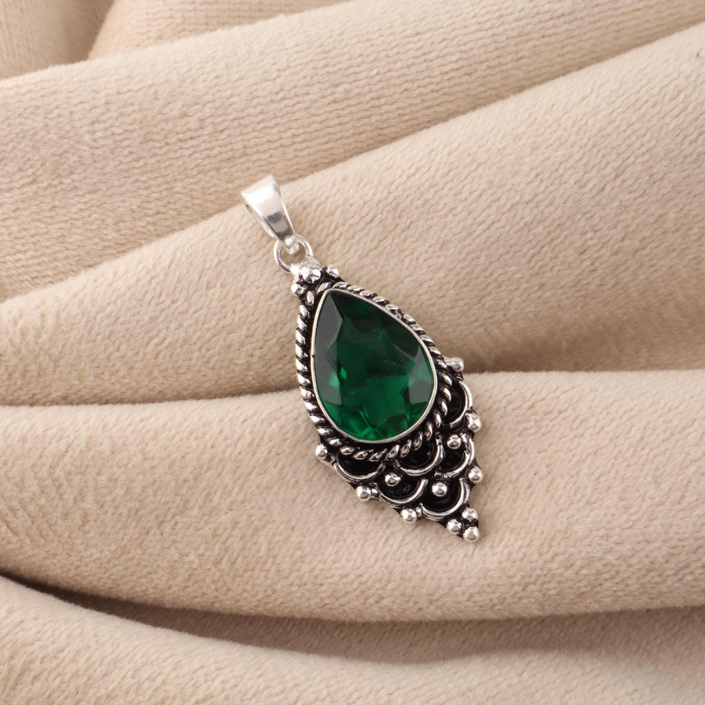 Chrome Diopside Gemstone 925 Sterling Silver Statement Pendant 1.5" For Wedding Gift PP-70-4