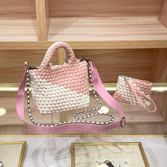 Color Matching Hand-Woven Small Vegetable Basket Bag Fashionable Small Bucket Single Shoulder Oblique Span Bag Exquisite Portable Women'S Bag
