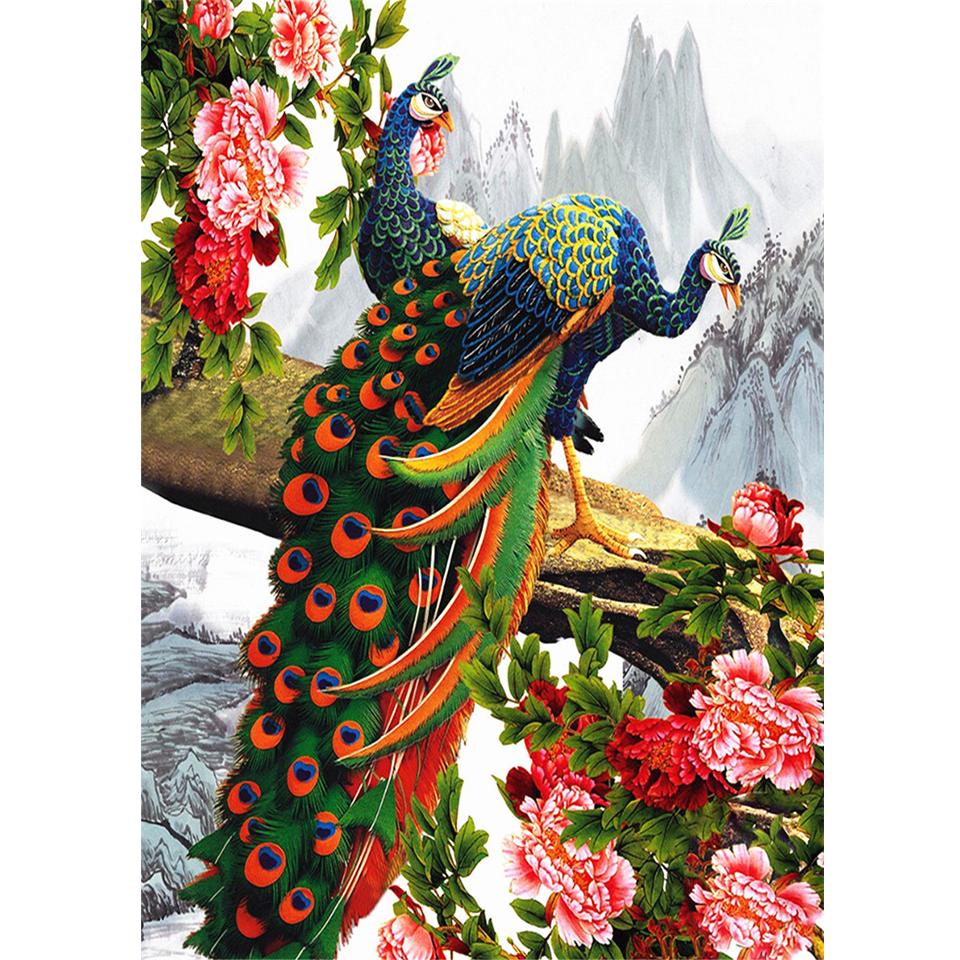 5D DIY Round Diamond Painting Animal Diamond Embroidery Peacock Cross Stitch Kit Rhinestone Mosaic Picture Home Decoration Gift