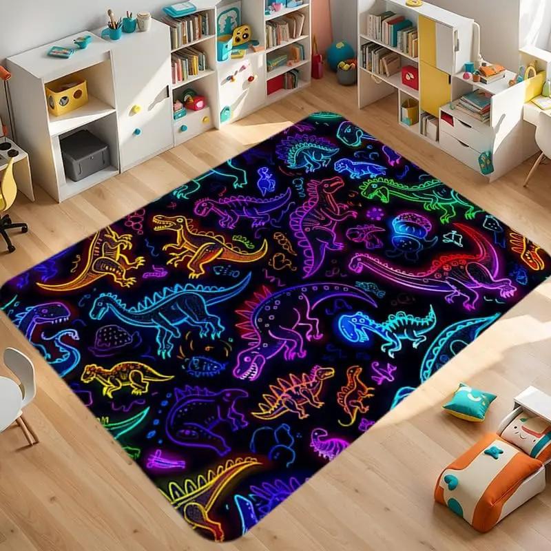 Dinosaur ABC Rug Non-Slip Play Mat Carpet for Boys Bedroom Kids Playroom Living Room Classroom Area Floor Mat Home Decor Doormat