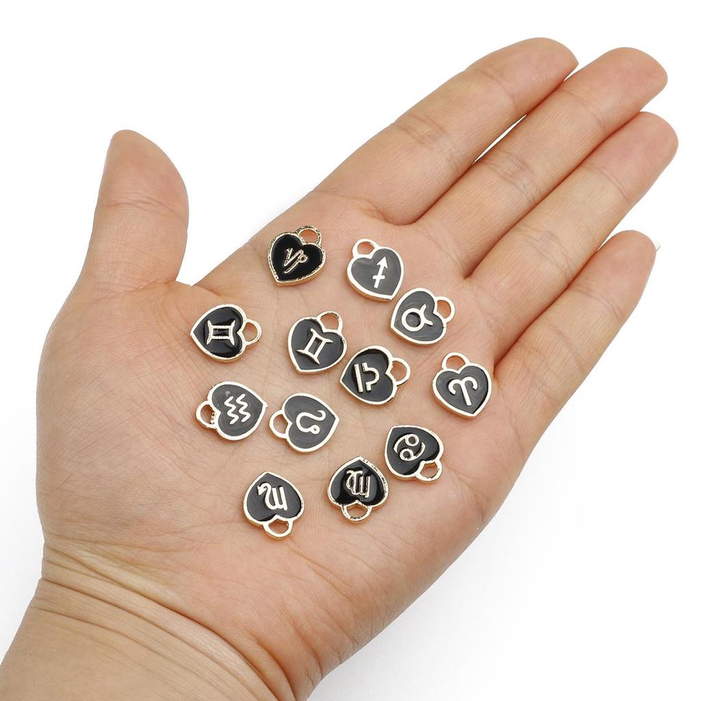 10/12Pcs 12*14mm 12 Constellations Love Heart Droping Oil Alloy Accessories For Jewelry Component Making DIY Necklace Bracelet Earring