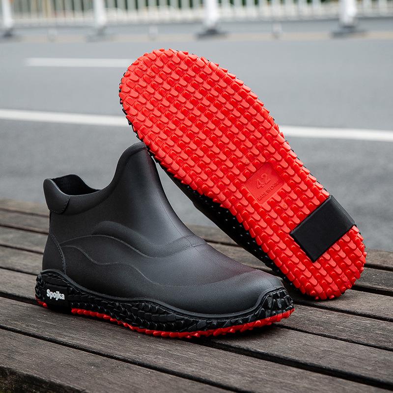Men’s Waterproof Non-Slip Short Rain Boots - Thick Sole Wear-Resistant Rubber for Outdoor and Kitchen Use